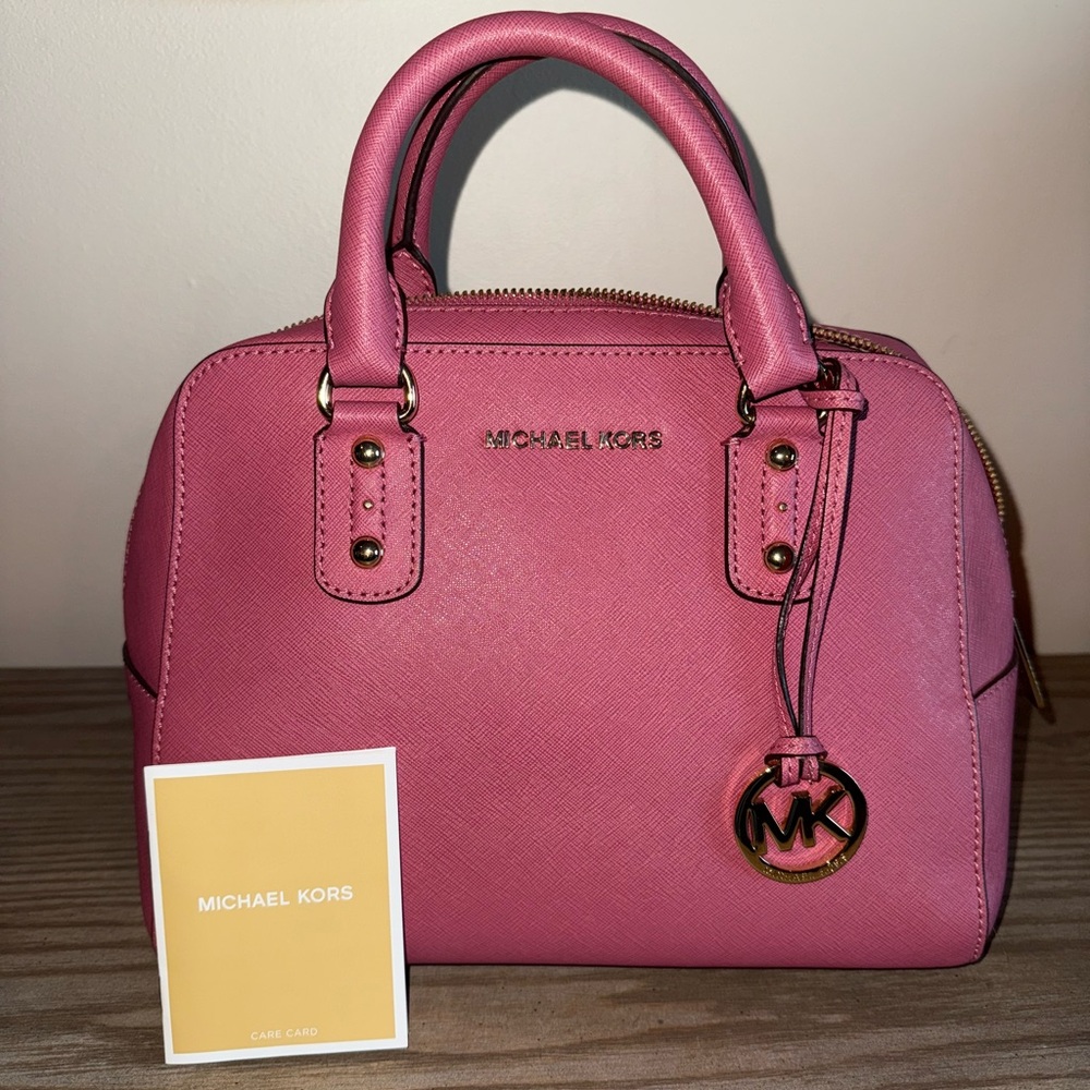 Michael Kors Pink Saffiano Leather Top Handle Bag with Charm